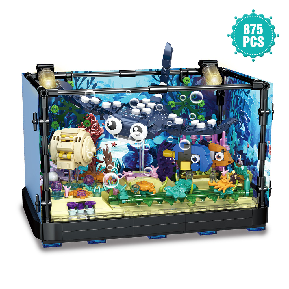 Marine Aquarium Cube - Fish Tank Block Set with Lights,